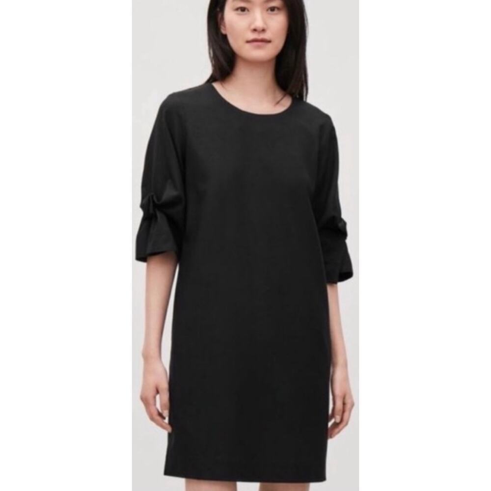 COS wool blend Draped short sleeve shift dress pockets, size 10